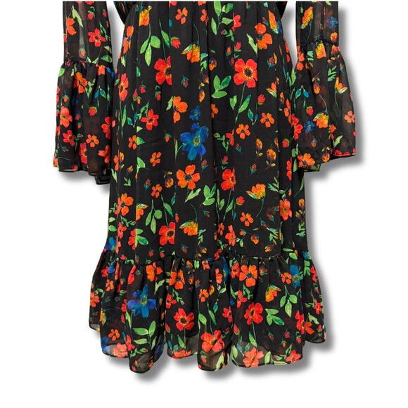 Calvin Klein Floral Ruffle Hem Dress Size 4 | Romantic Boho Holiday Party Outfit - Picture 5 of 7